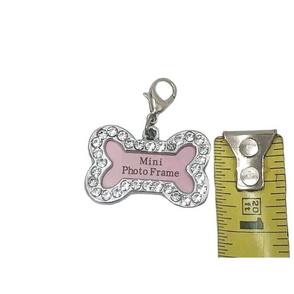 DOG BONE Photo PENDENT Simulated Diamonds Picture Charm 1" Silver Pendant FANCY - Picture 7 of 7